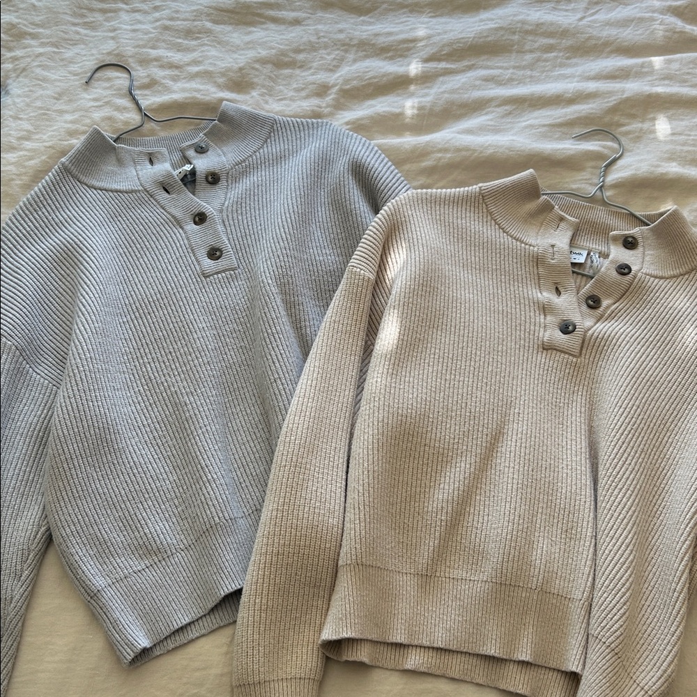 Ribbed Half-Button Mock-Neck Sweater (set of 2)